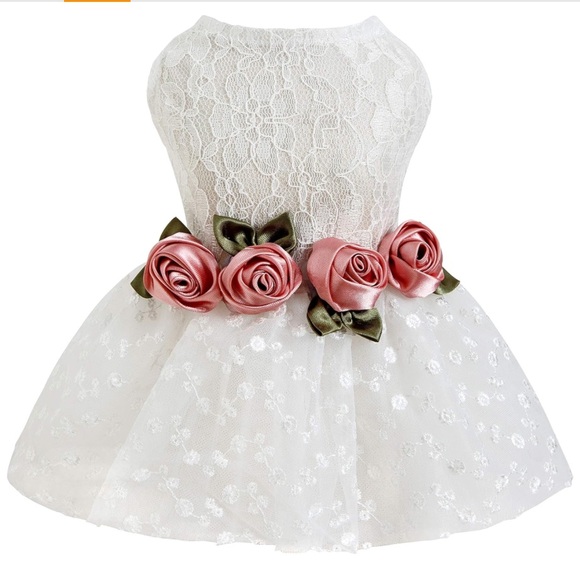 Fitwarm Luxury Rose Lace Pet Dog Weddding Dress Bride Clothes Formal Apparel~XXS - Picture 2 of 6